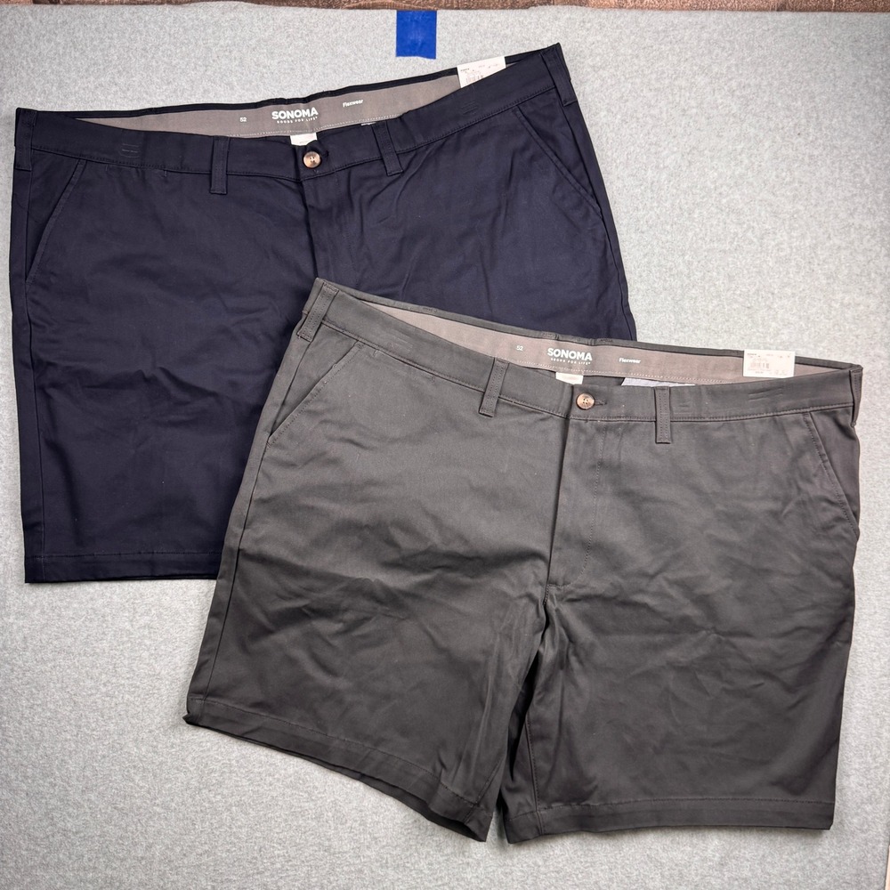 Sonoma Flat Front Shorts Mens 52 LOT of 2 Navy Gray Stretch Chino Flat Front NEW